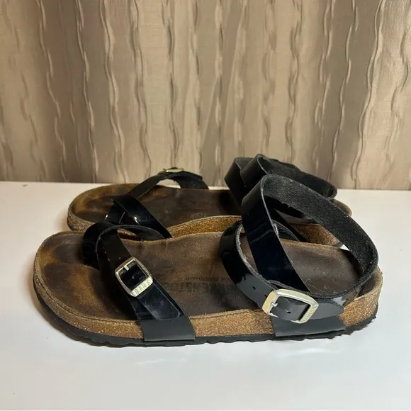 Birkenstock Yara Women's 38 (US 7-7.5) Ankle Black Patent Leather Toe Loop