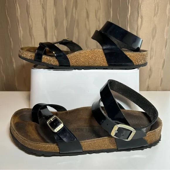 Birkenstock Yara Women's 38 (US 7-7.5) Ankle Black Patent Leather Toe Loop