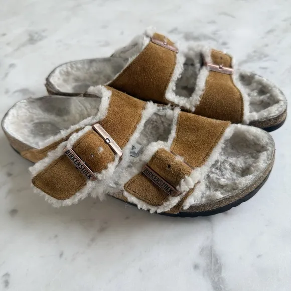 Birkenstocks Arizona Shearling Sandals Women's 9 9.5/ 40 EU Fur Suede Leather