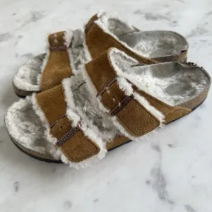 Birkenstocks Arizona Shearling Sandals Women's 9 9.5/ 40 EU Fur Suede Leather