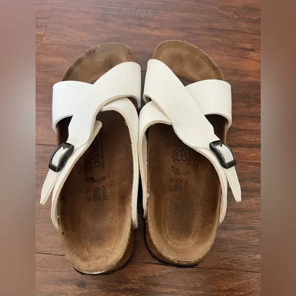 Birkis by Birkenstock White Cross-Strap Sandals-Euro Size 40 US size 9.5-10