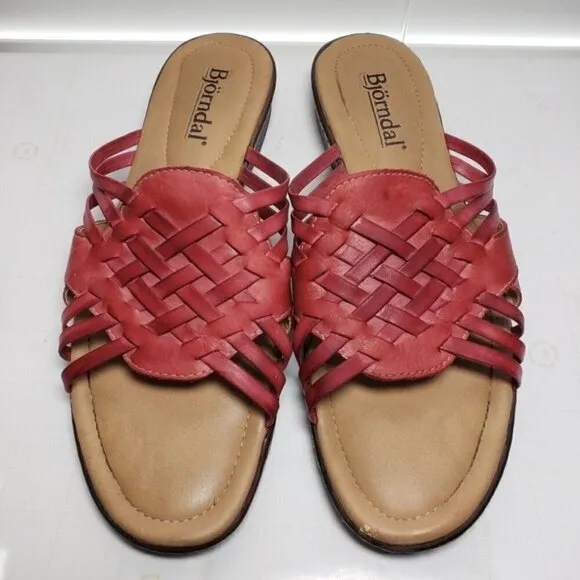 Bjorndal Meliah Red Open Toe Backless Slide Sandal