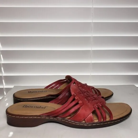 Bjorndal Meliah Red Open Toe Backless Slide Sandal