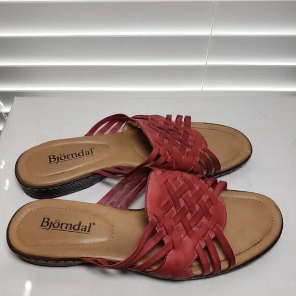 Bjorndal Meliah Red Open Toe Backless Slide Sandal