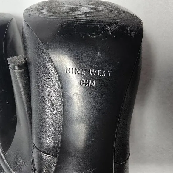 Black Leather Nine West Over The Knee Boots 8.5 M 5&quot; Heel Ultra High