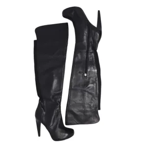 Black Leather Nine West Over The Knee Boots 8.5 M 5&quot; Heel Ultra High