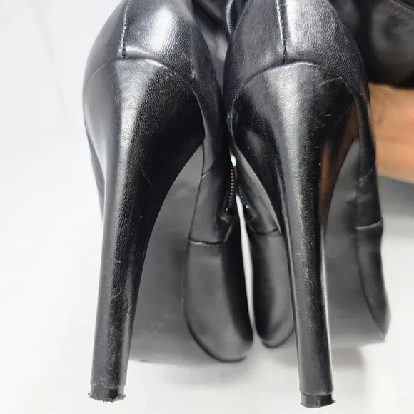 Black Leather Nine West Over The Knee Boots 8.5 M 5&quot; Heel Ultra High
