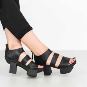 Black sandals with thick straps chunky heel and platform