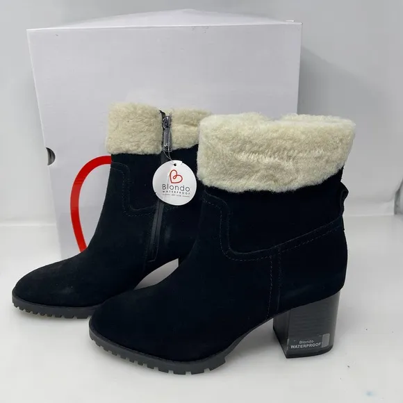 Blondo Tia Sherpa Cuff Ankle Booties in‎ Black Size 8.5 New Retail $160
