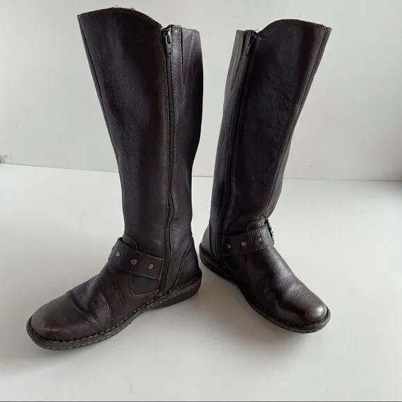 boc 6 Brown Leather Oliver Mid Calf Riding Full Zip Up Buckle Boots gold b.o.c.