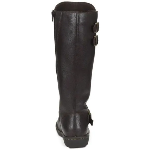 boc 6 Brown Leather Oliver Mid Calf Riding Full Zip Up Buckle Boots gold b.o.c.