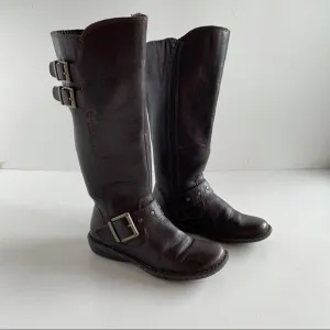 boc 6 Brown Leather Oliver Mid Calf Riding Full Zip Up Buckle Boots gold b.o.c.