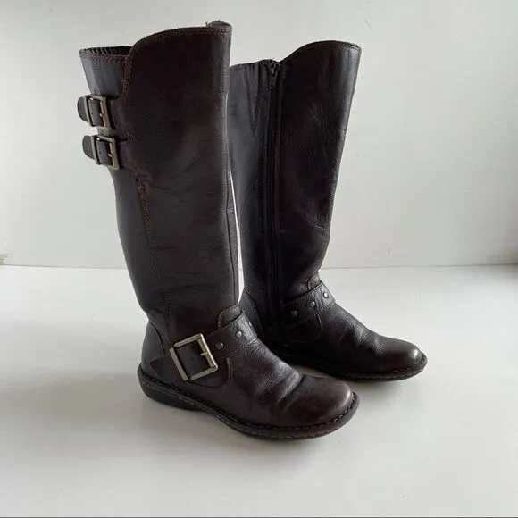 boc 6 Brown Leather Oliver Mid Calf Riding Full Zip Up Buckle Boots gold b.o.c.