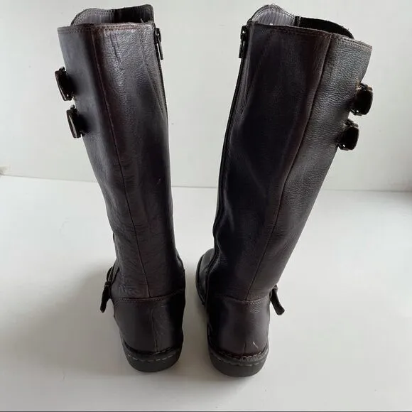 boc 6 Brown Leather Oliver Mid Calf Riding Full Zip Up Buckle Boots gold b.o.c.