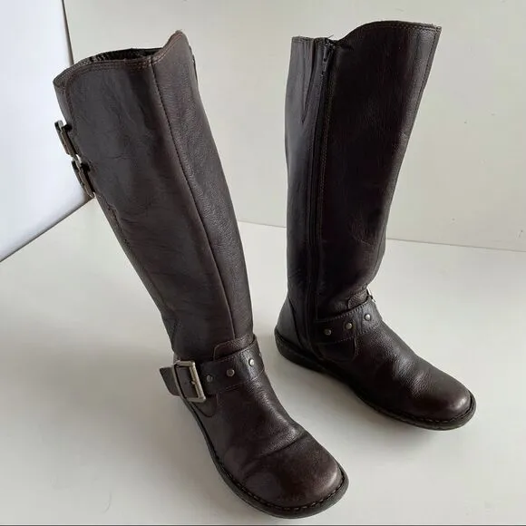 boc 6 Brown Leather Oliver Mid Calf Riding Full Zip Up Buckle Boots gold b.o.c.