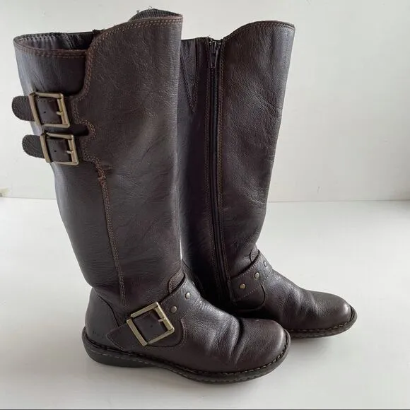 boc 6 Brown Leather Oliver Mid Calf Riding Full Zip Up Buckle Boots gold b.o.c.