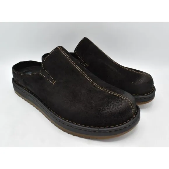 Born Mens Size 10.5 Jude Black Distressed Leather Slip On Mules Shoes