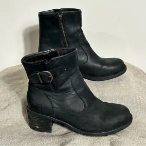 Born Women's Gunn Boot Size 9 Block Heel Biker Black Leather Moto Lug Sole Shoe