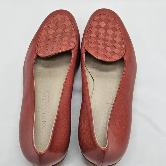 Bottega Veneta Womens Sz 8.5 Wedge Loafer Woven Red Leather Made in Italy