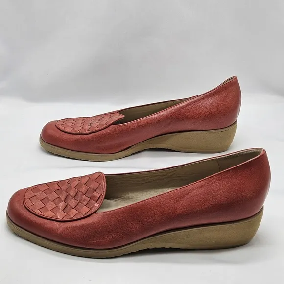 Bottega Veneta Womens Sz 8.5 Wedge Loafer Woven Red Leather Made in Italy