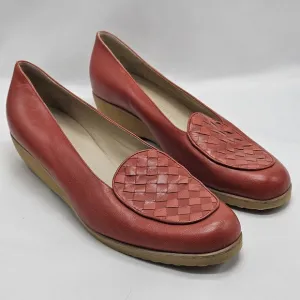 Bottega Veneta Womens Sz 8.5 Wedge Loafer Woven Red Leather Made in Italy