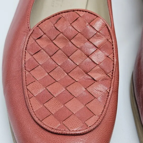Bottega Veneta Womens Sz 8.5 Wedge Loafer Woven Red Leather Made in Italy