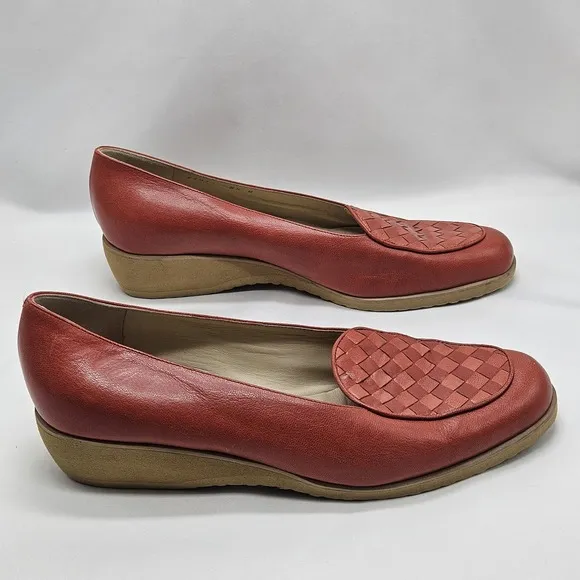 Bottega Veneta Womens Sz 8.5 Wedge Loafer Woven Red Leather Made in Italy