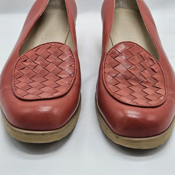 Bottega Veneta Womens Sz 8.5 Wedge Loafer Woven Red Leather Made in Italy