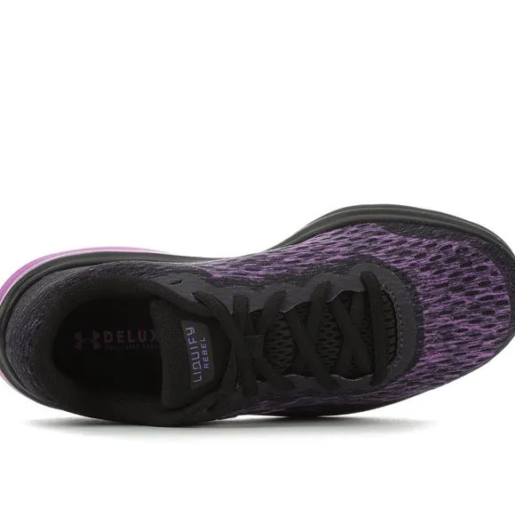 💜BOXED💜 WOMENS UNDER ARMOUR LIQUIFY REBEL RUNNING SHOES 6.5  BLK/PURPLE