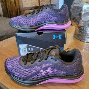 💜BOXED💜 WOMENS UNDER ARMOUR LIQUIFY REBEL RUNNING SHOES 6.5  BLK/PURPLE