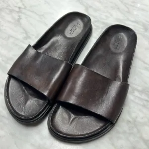 Brador Brown Leather Slip on Flat Sandals Size 38 Made in Italy