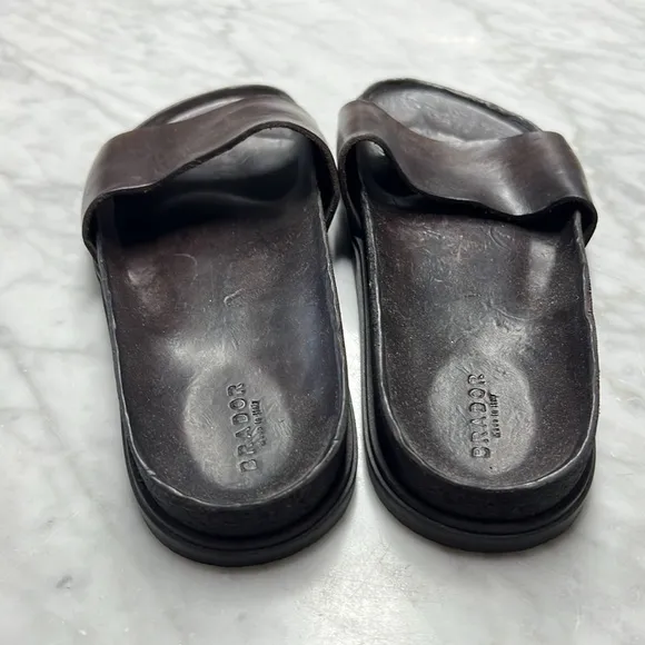 Brador Brown Leather Slip on Flat Sandals Size 38 Made in Italy