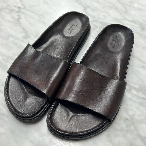 Brador Brown Leather Slip on Flat Sandals Size 38 Made in Italy