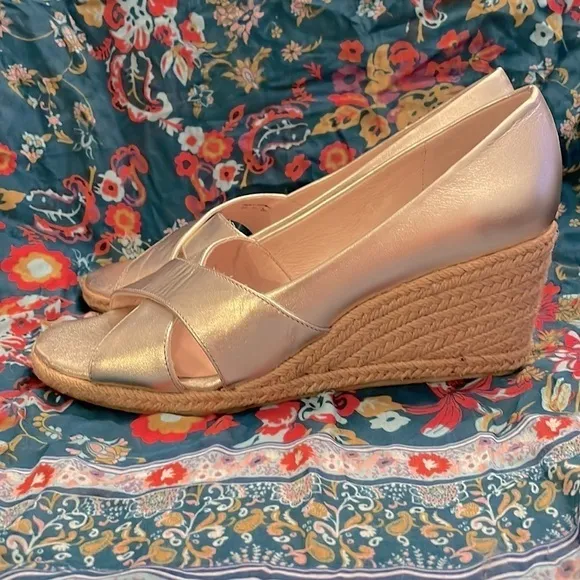 Brand New Jack Rogers Genuine Leather Palmer Crisscross Espadrille Wedge Sandals