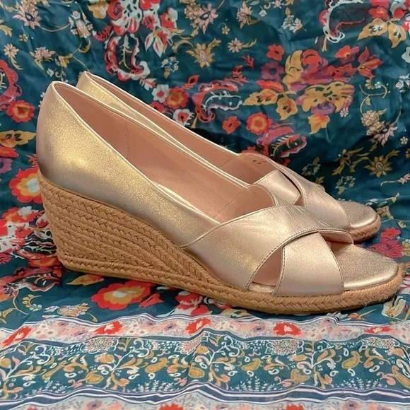 Brand New Jack Rogers Genuine Leather Palmer Crisscross Espadrille Wedge Sandals