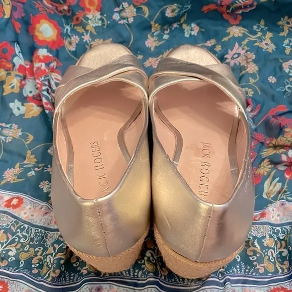 Brand New Jack Rogers Genuine Leather Palmer Crisscross Espadrille Wedge Sandals