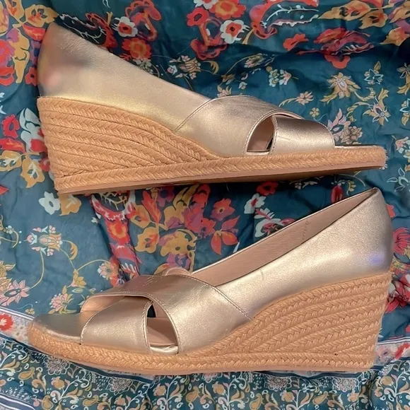Brand New Jack Rogers Genuine Leather Palmer Crisscross Espadrille Wedge Sandals