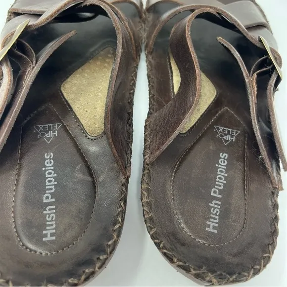Brown Hush puppies, slip on sandals, HPO flex, men's size 9, foot comfort