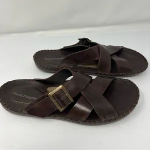 Brown Hush puppies, slip on sandals, HPO flex, men's size 9, foot comfort