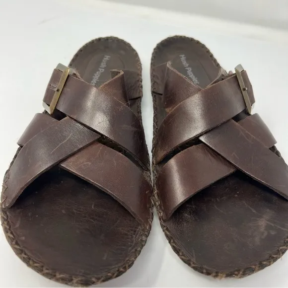 Brown Hush puppies, slip on sandals, HPO flex, men's size 9, foot comfort