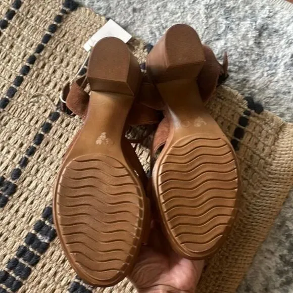 Brown Mariella Leather Suede Open-Toe Block Heel Sandals (NWT)