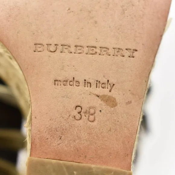 BURBERRY Pewter Leather &amp; Buckle Wedge Sandals