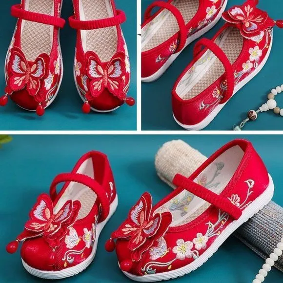 Butterfly 3D Embroidered Kids' Shoes | Floral Traditional Sandals #1024
