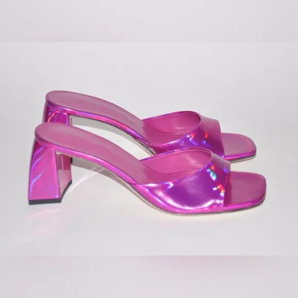BY FAR Romy Fuscia Square Toe Block Heel Sandals Slide Shoe EU 39 US 9 MSRP $380