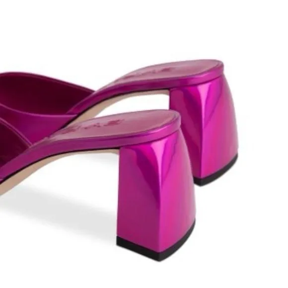 BY FAR Romy Fuscia Square Toe Block Heel Sandals Slide Shoe EU 39 US 9 MSRP $380