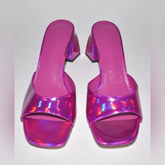 BY FAR Romy Fuscia Square Toe Block Heel Sandals Slide Shoe EU 39 US 9 MSRP $380