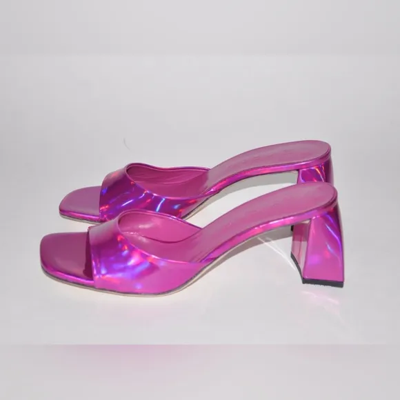 BY FAR Romy Fuscia Square Toe Block Heel Sandals Slide Shoe EU 39 US 9 MSRP $380