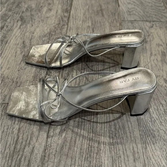 BY FAR silver bow Jane heel sandals