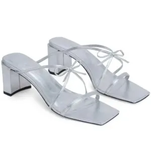 BY FAR silver bow Jane heel sandals