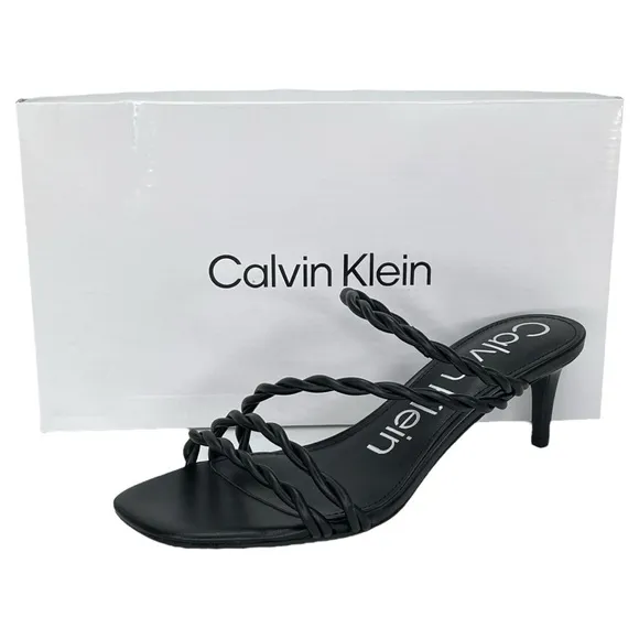 Calvin Klein Ileyia Black Braided Faux Leather Womens Heeled Sandals Size 9M